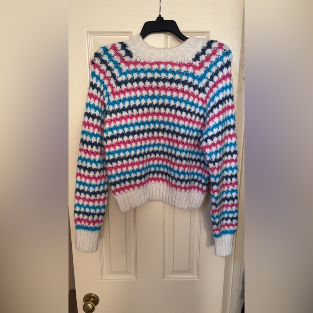 Zara White Stripe Winter Sweater Size M – Like New